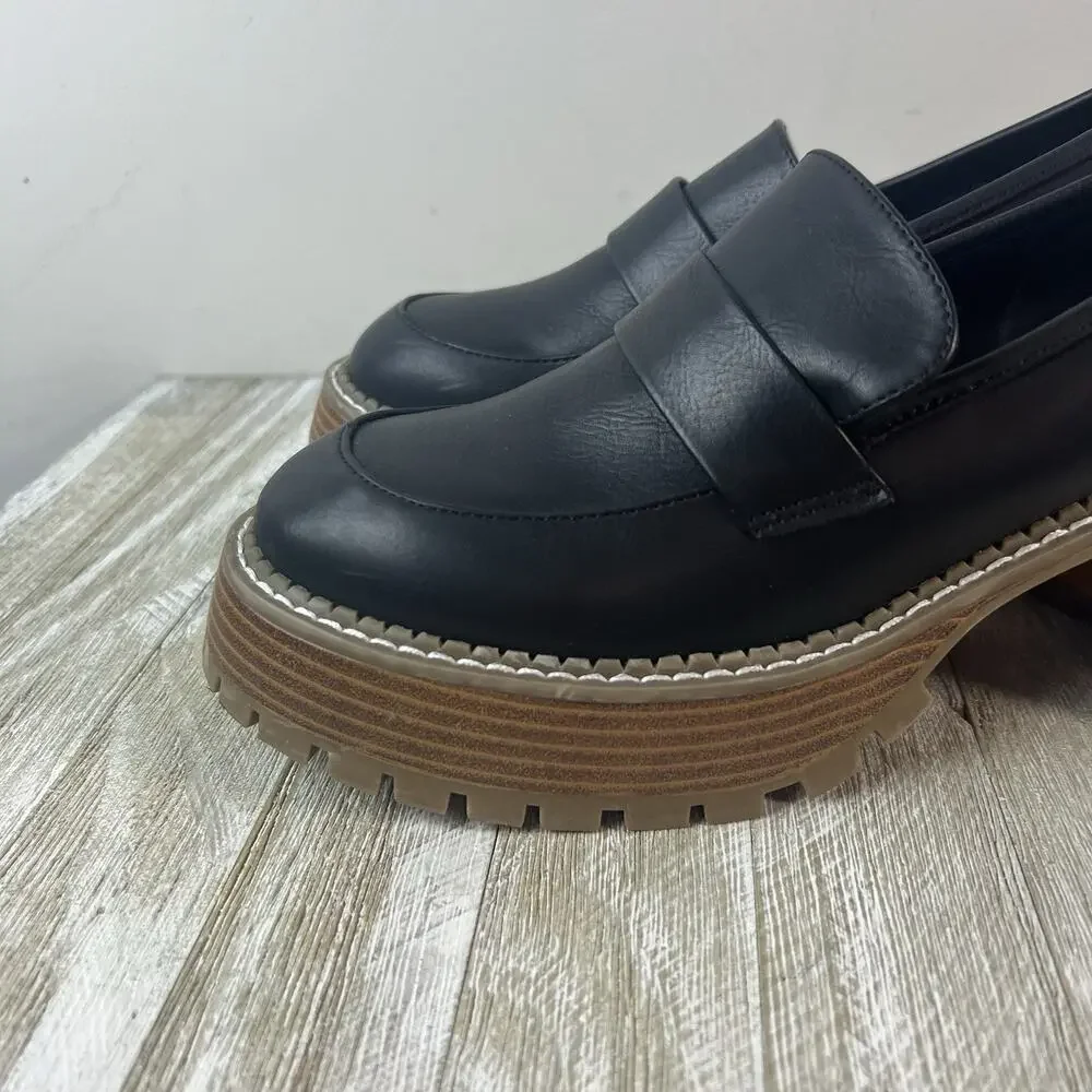 MIA Dahlia Shoes Chunky Platform Loafers 9 Black Dark Academia Goth Lug Sole